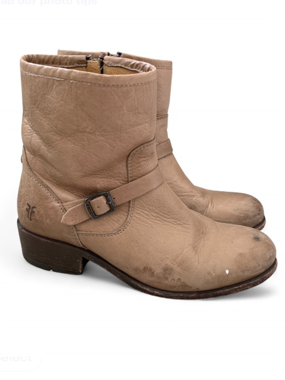 Frye Lynn Light Tan Leather Buckle Ankle Boots